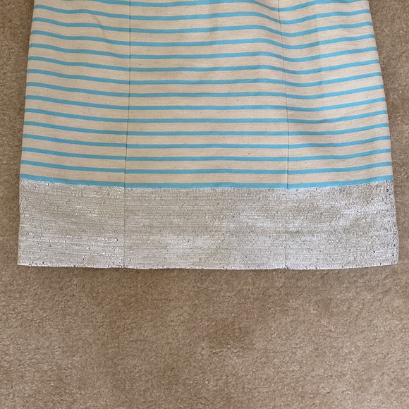 Lilly Pulitzer Remi tan/aqua blue striped with silver strapless dress - Picture 3 of 5